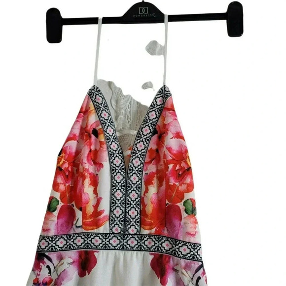 LULUMARI size S WHITE MINI DRESS V NECK FLORAL PRINT ON THE SIDES A-LINE womens - Picture 5 of 10